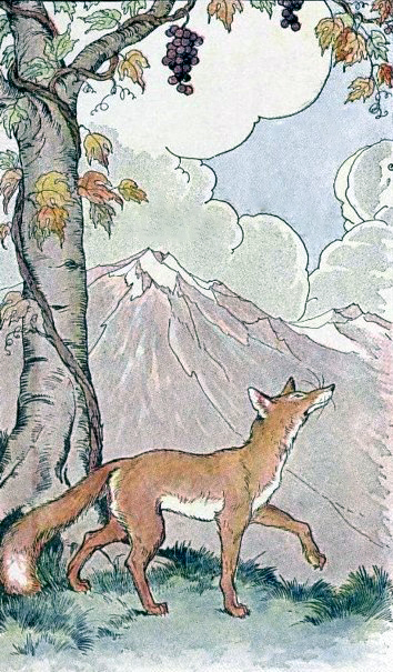Illustration von Milo Winter (1919): Der Fuchs und die Trauben