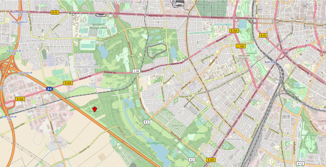 Kartenausschnitt der Open Streetmap mit der Lage des Waldlabors